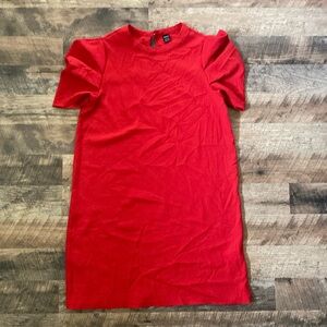 Shein Solid Puff Sleeve Tunic Dress